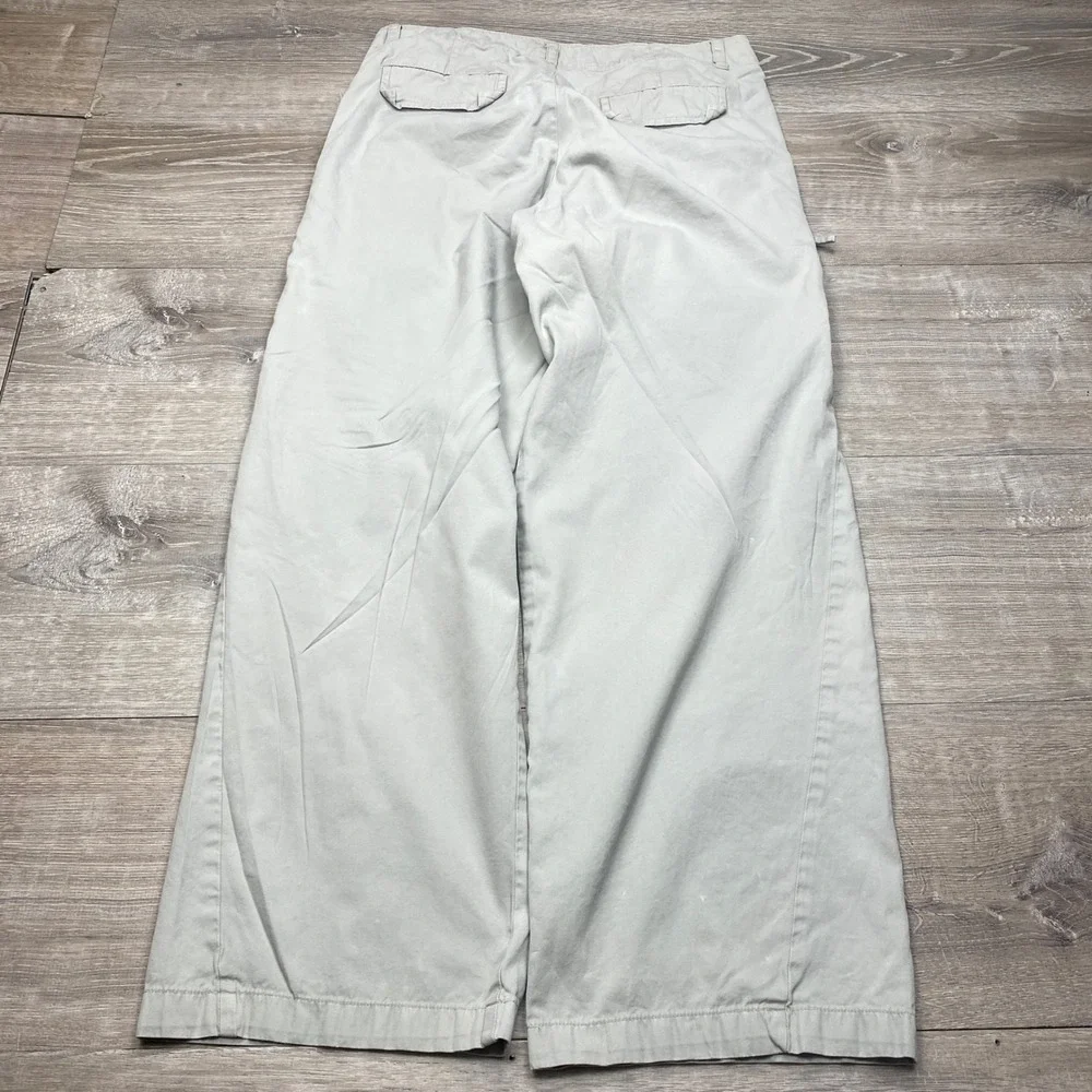 Banana Republic Mens 33R Wide Leg Cargo Pants Cotton Khaki Gray Zipper Y2K Baggy